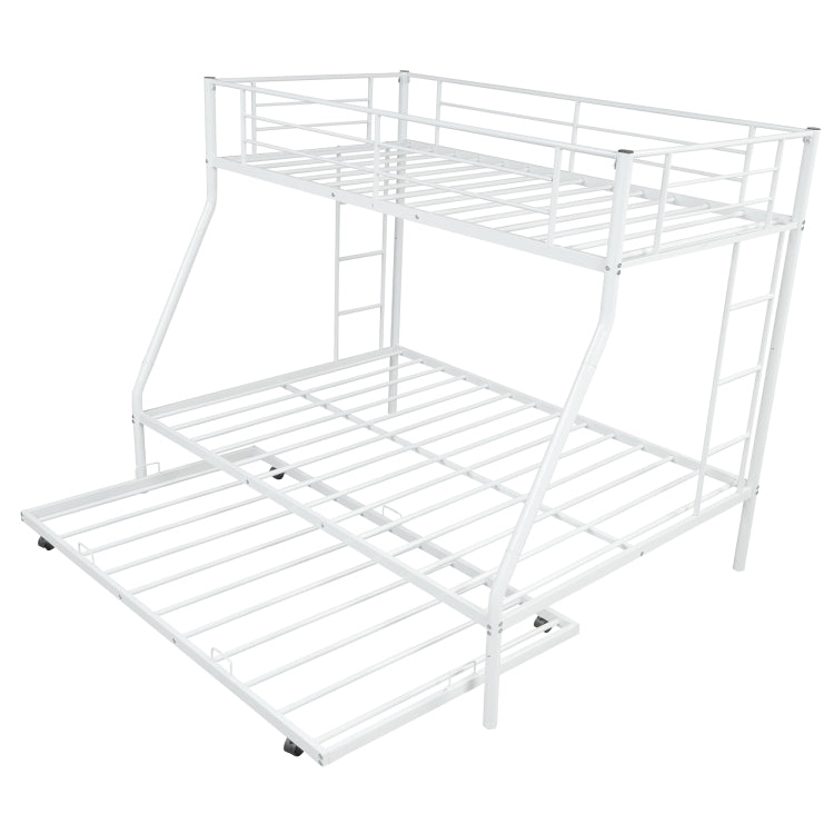 [US Warehouse] Household Twin Over Full Sturdy Steel Frame Bunk Bed with Ladder & Trundle