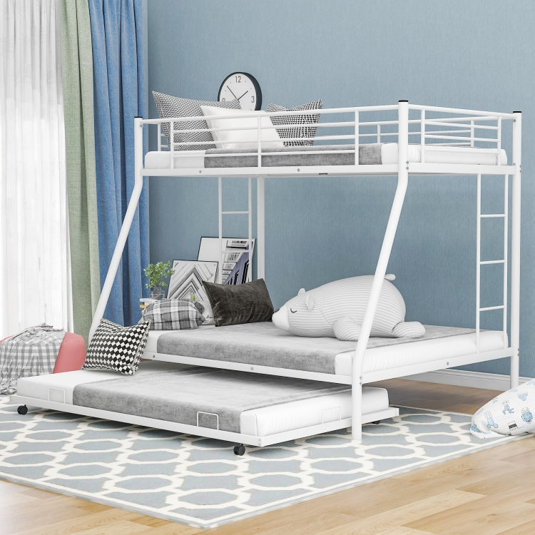 [US Warehouse] Household Twin Over Full Sturdy Steel Frame Bunk Bed with Ladder & Trundle