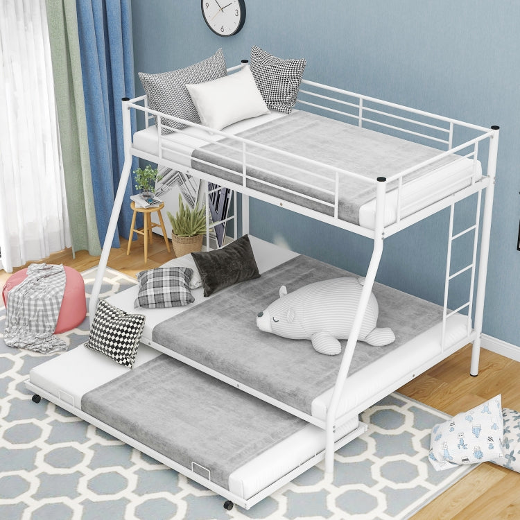 [US Warehouse] Household Twin Over Full Sturdy Steel Frame Bunk Bed with Ladder & Trundle