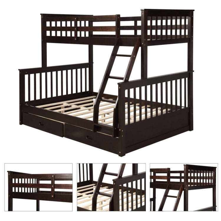 [US Warehouse] Twin-Over-Full Bunk Bed with Ladders and Two Storage Drawers