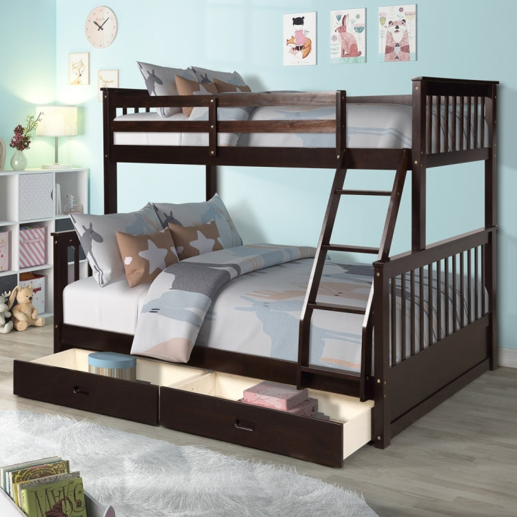 [US Warehouse] Twin-Over-Full Bunk Bed with Ladders and Two Storage Drawers