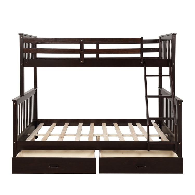 [US Warehouse] Twin-Over-Full Bunk Bed with Ladders and Two Storage Drawers