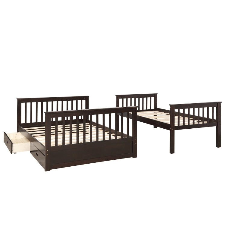 [US Warehouse] Twin-Over-Full Bunk Bed with Ladders and Two Storage Drawers