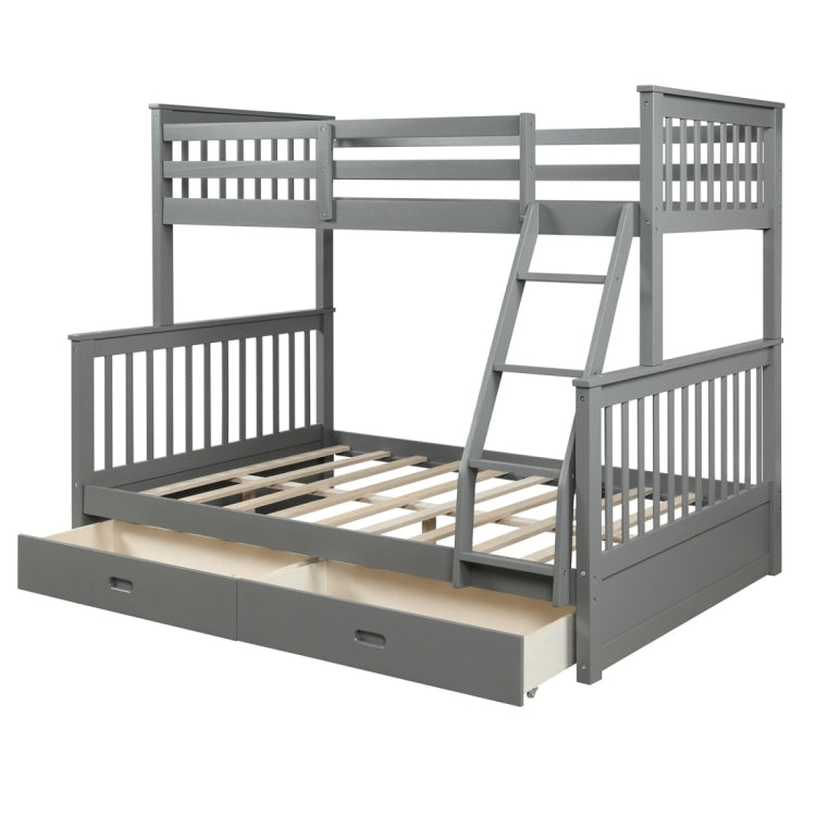 [US Warehouse] Twin-Over-Full Bunk Bed with Ladders and Two Storage Drawers