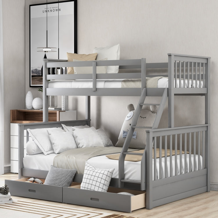 [US Warehouse] Twin-Over-Full Bunk Bed with Ladders and Two Storage Drawers