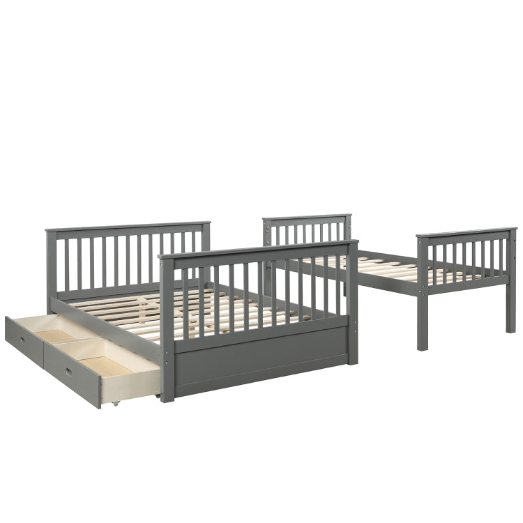 [US Warehouse] Twin-Over-Full Bunk Bed with Ladders and Two Storage Drawers