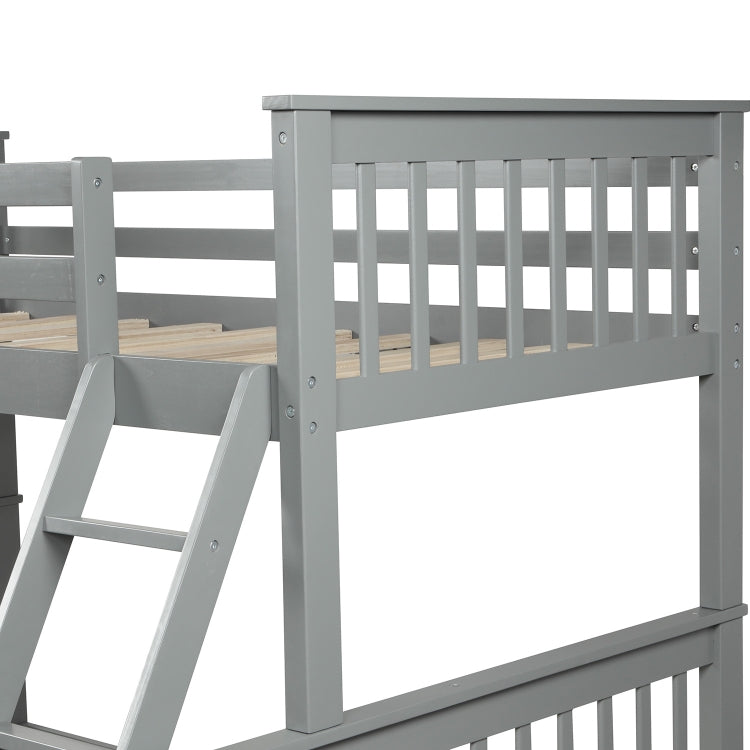 [US Warehouse] Twin-Over-Full Bunk Bed with Ladders and Two Storage Drawers