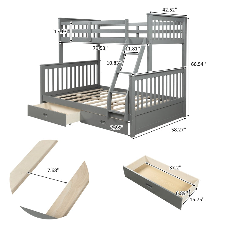 [US Warehouse] Twin-Over-Full Bunk Bed with Ladders and Two Storage Drawers