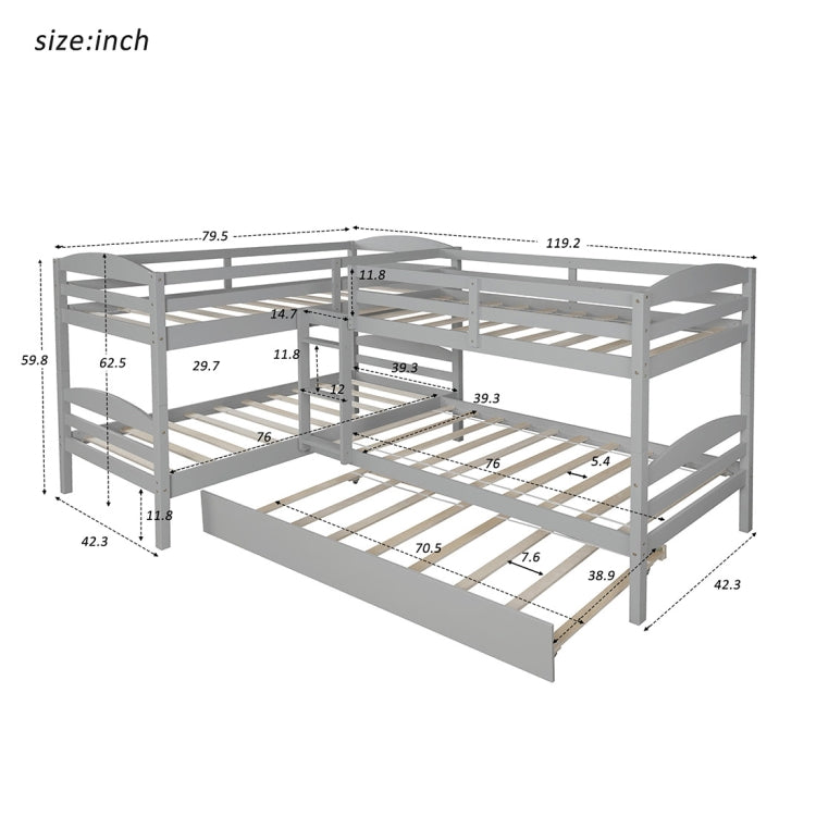 [US Warehouse] L Type Double Bunk Bed, Size: 119x80x63 inch(Grey)