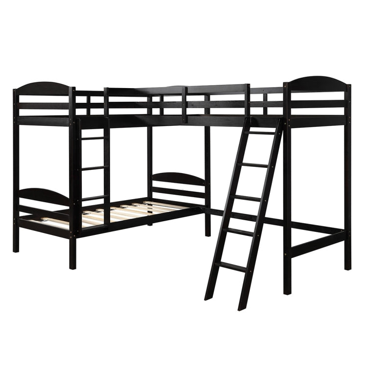 [US Warehouse] L-shaped Bunk Beds Snd Loft Beds, Size: 119x80x75 inch(Coffee)