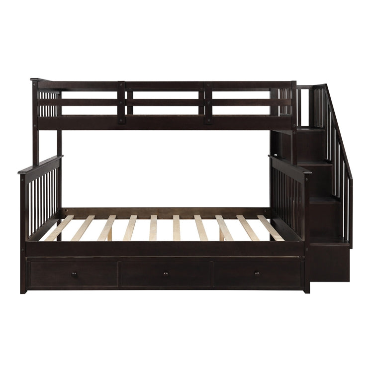 [US Warehouse] Stair Bunk Bed with Drawers & Storage & Guardrails, Size: 91.73x51.57x61.4 inch