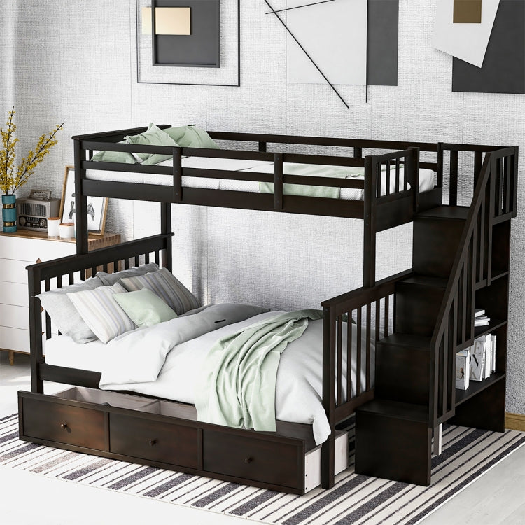 [US Warehouse] Stair Bunk Bed with Drawers & Storage & Guardrails, Size: 91.73x51.57x61.4 inch