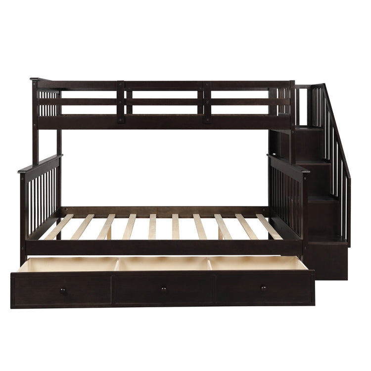 [US Warehouse] Stair Bunk Bed with Drawers & Storage & Guardrails, Size: 91.73x51.57x61.4 inch