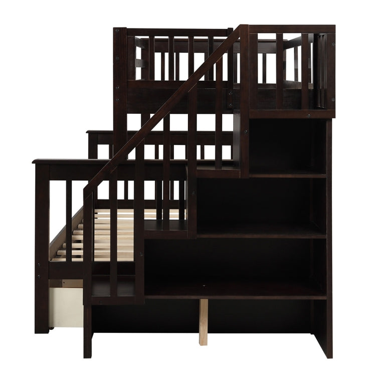 [US Warehouse] Stair Bunk Bed with Drawers & Storage & Guardrails, Size: 91.73x51.57x61.4 inch