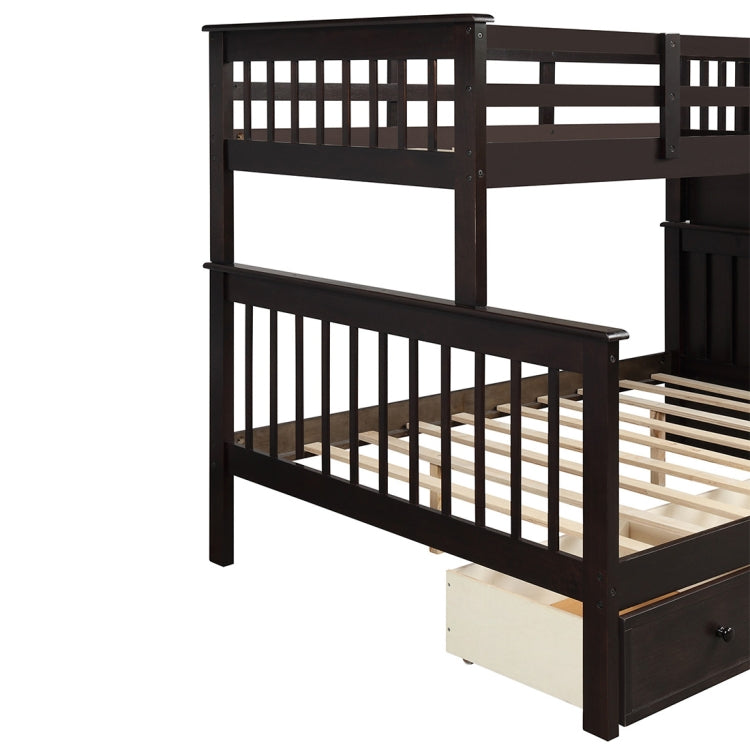 [US Warehouse] Stair Bunk Bed with Drawers & Storage & Guardrails, Size: 91.73x51.57x61.4 inch