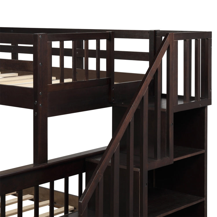 [US Warehouse] Stair Bunk Bed with Drawers & Storage & Guardrails, Size: 91.73x51.57x61.4 inch