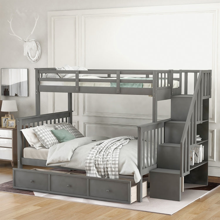 [US Warehouse] Stair Bunk Bed with Drawers & Storage & Guardrails, Size: 91.73x51.57x61.4 inch