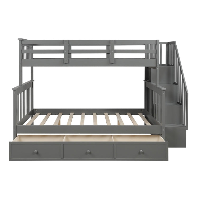 [US Warehouse] Stair Bunk Bed with Drawers & Storage & Guardrails, Size: 91.73x51.57x61.4 inch