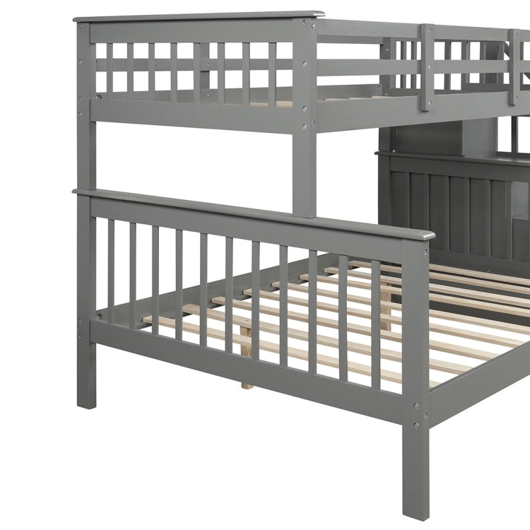 [US Warehouse] Stair Bunk Bed with Drawers & Storage & Guardrails, Size: 91.73x51.57x61.4 inch