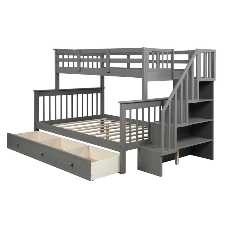 [US Warehouse] Stair Bunk Bed with Drawers & Storage & Guardrails, Size: 91.73x51.57x61.4 inch