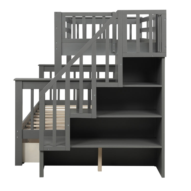 [US Warehouse] Stair Bunk Bed with Drawers & Storage & Guardrails, Size: 91.73x51.57x61.4 inch