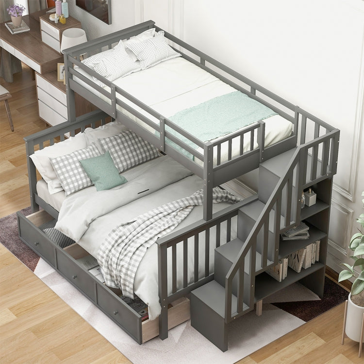 [US Warehouse] Stair Bunk Bed with Drawers & Storage & Guardrails, Size: 91.73x51.57x61.4 inch