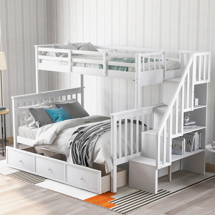 [US Warehouse] Stair Bunk Bed with Drawers & Storage & Guardrails, Size: 91.73x51.57x61.4 inch