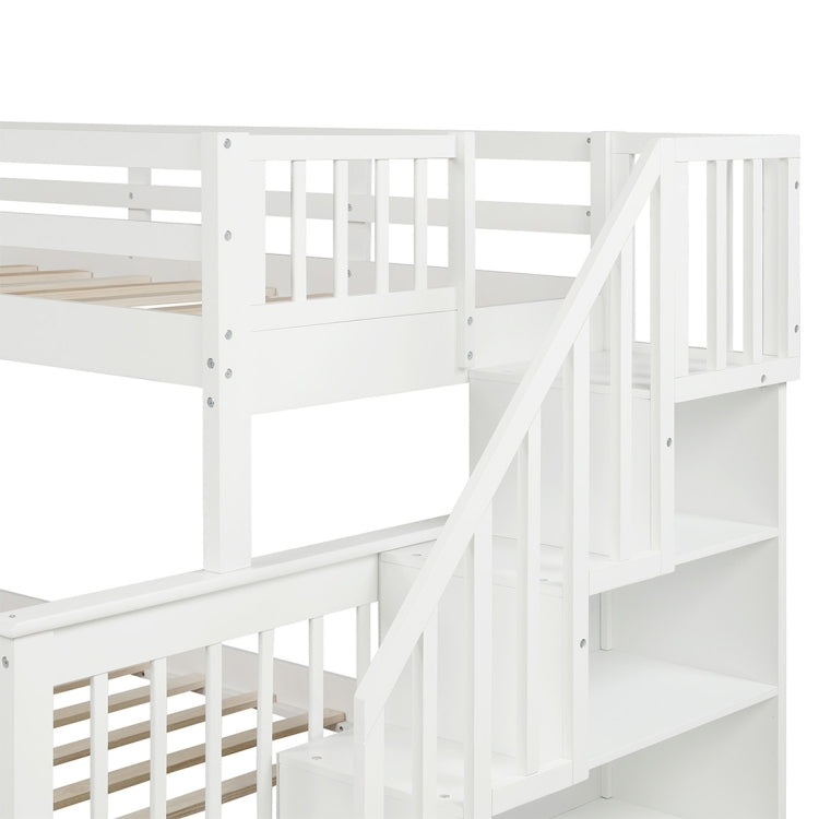 [US Warehouse] Stair Bunk Bed with Drawers & Storage & Guardrails, Size: 91.73x51.57x61.4 inch