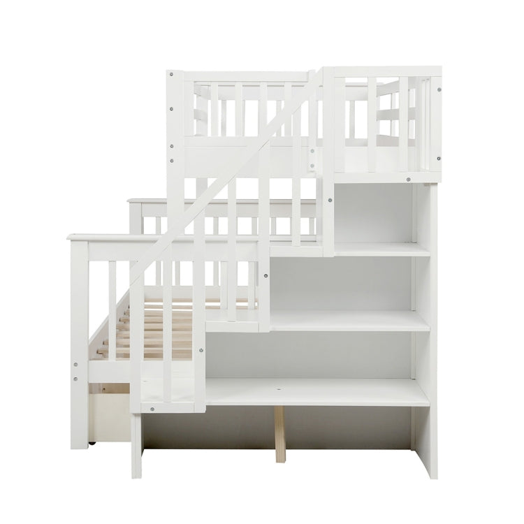 [US Warehouse] Stair Bunk Bed with Drawers & Storage & Guardrails, Size: 91.73x51.57x61.4 inch