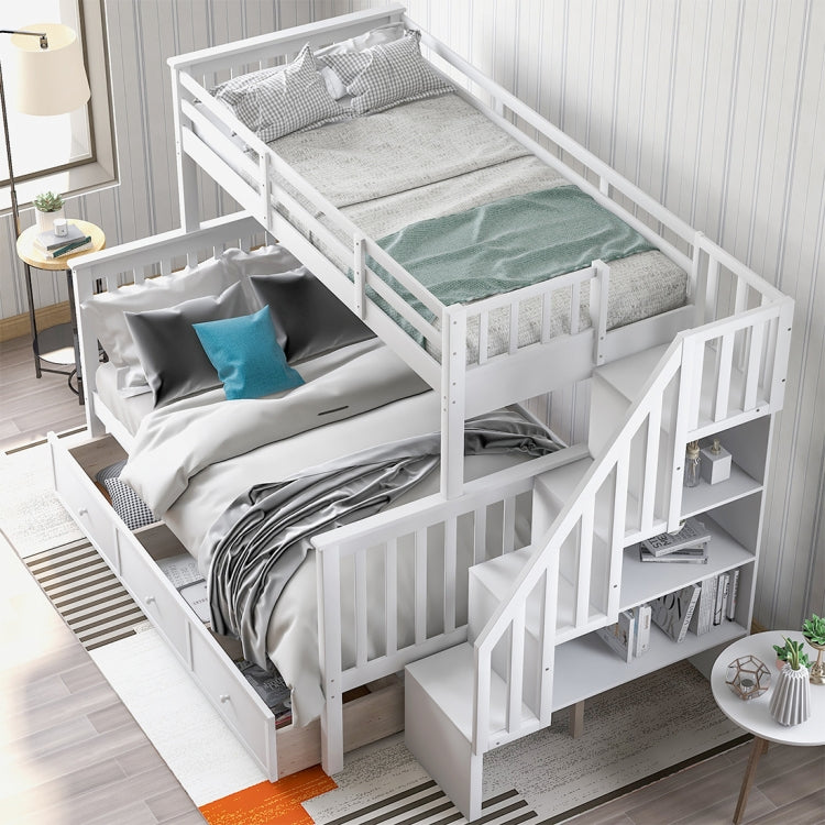 [US Warehouse] Stair Bunk Bed with Drawers & Storage & Guardrails, Size: 91.73x51.57x61.4 inch