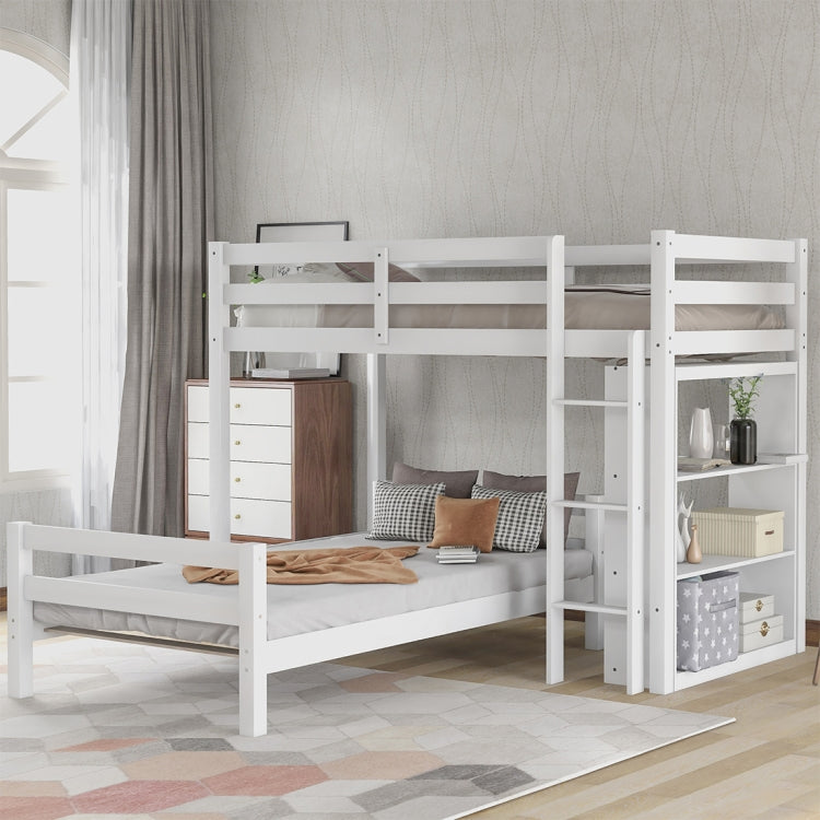 [US Warehouse] Twin Over Twin Bed with Shelves, Size: 79.5x79.5x58.3 inch