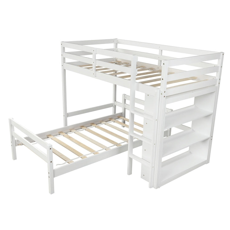 [US Warehouse] Twin Over Twin Bed with Shelves, Size: 79.5x79.5x58.3 inch