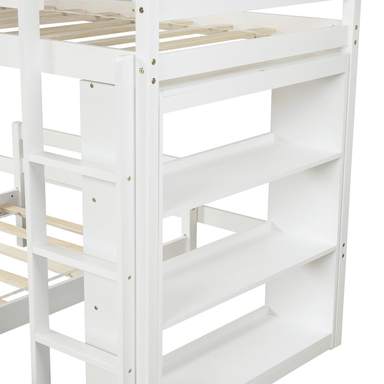 [US Warehouse] Twin Over Twin Bed with Shelves, Size: 79.5x79.5x58.3 inch