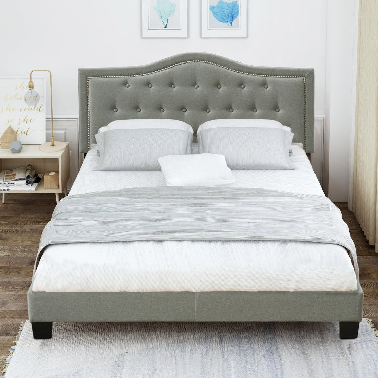 [US Warehouse] Soft Pack Platform Bed with Tufted Headboard & Wooden Slats, Size: 82.9x64.2x51.8 inch