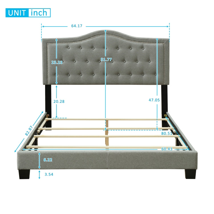 [US Warehouse] Soft Pack Platform Bed with Tufted Headboard & Wooden Slats, Size: 82.9x64.2x51.8 inch