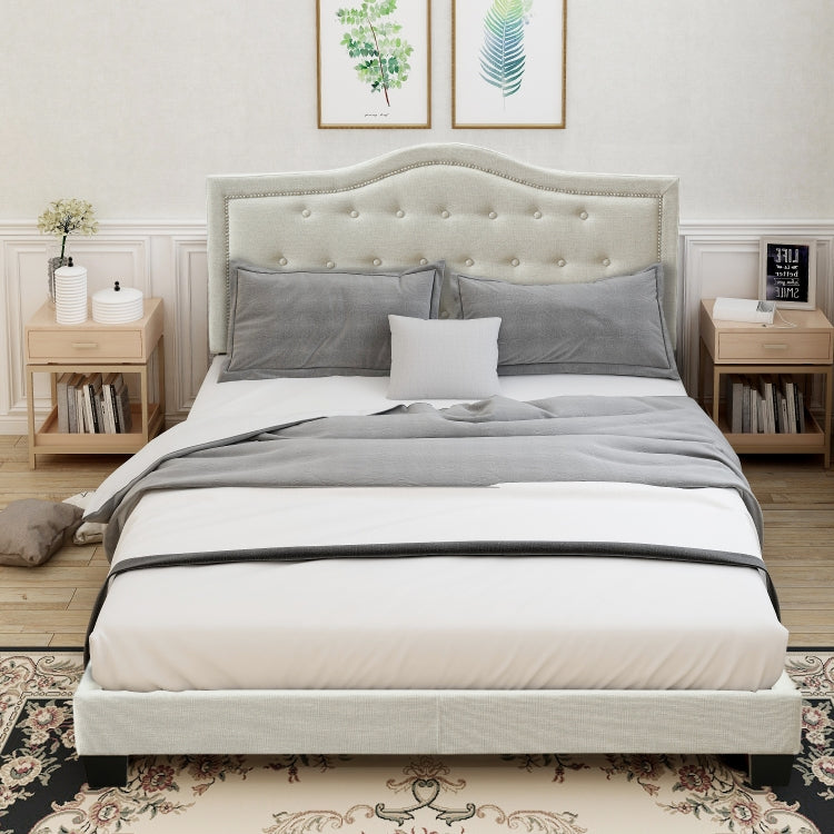 [US Warehouse] Soft Pack Platform Bed with Tufted Headboard & Wooden Slats, Size: 82.9x64.2x51.8 inch