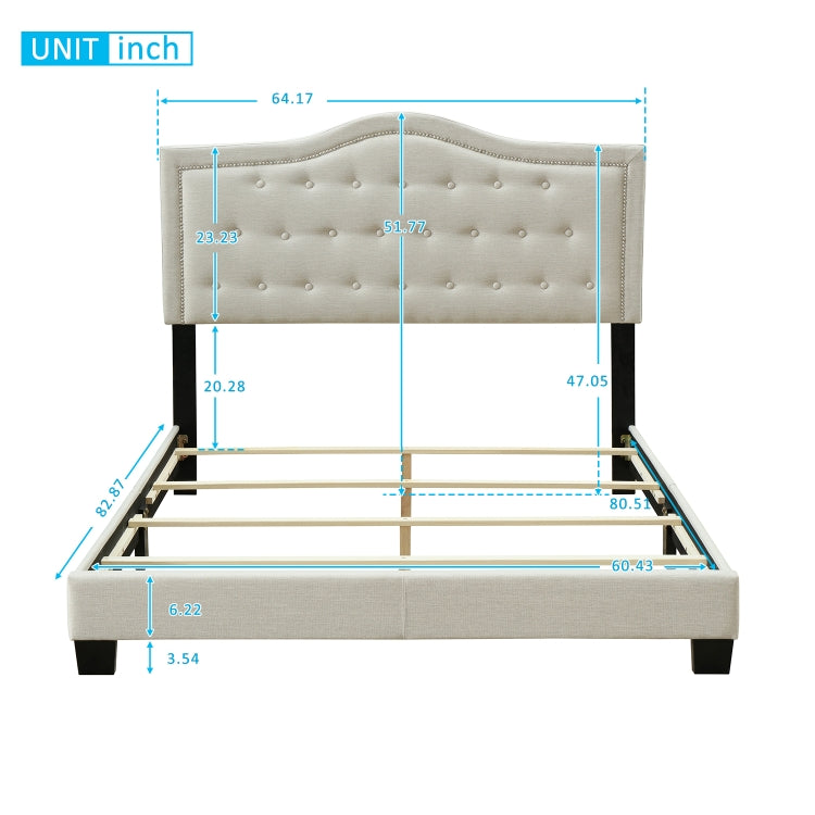 [US Warehouse] Soft Pack Platform Bed with Tufted Headboard & Wooden Slats, Size: 82.9x64.2x51.8 inch