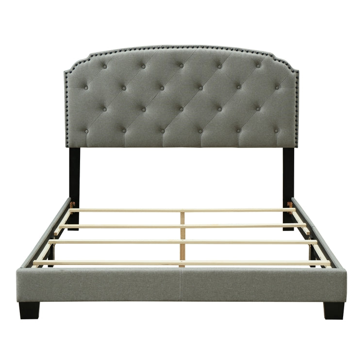 [US Warehouse] Soft Platform Bed with Ron Headboard & Wooden Slat Support, Size: 82.9x64.2x52.4 inch