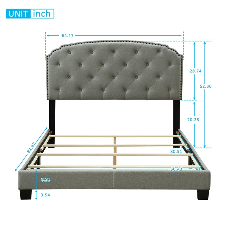 [US Warehouse] Soft Platform Bed with Ron Headboard & Wooden Slat Support, Size: 82.9x64.2x52.4 inch