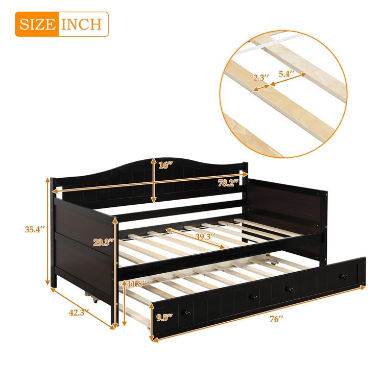 [US Warehouse] Double Wooden Sofa Bed with Footbed, Size: 78.2x42.3x35.4 inch