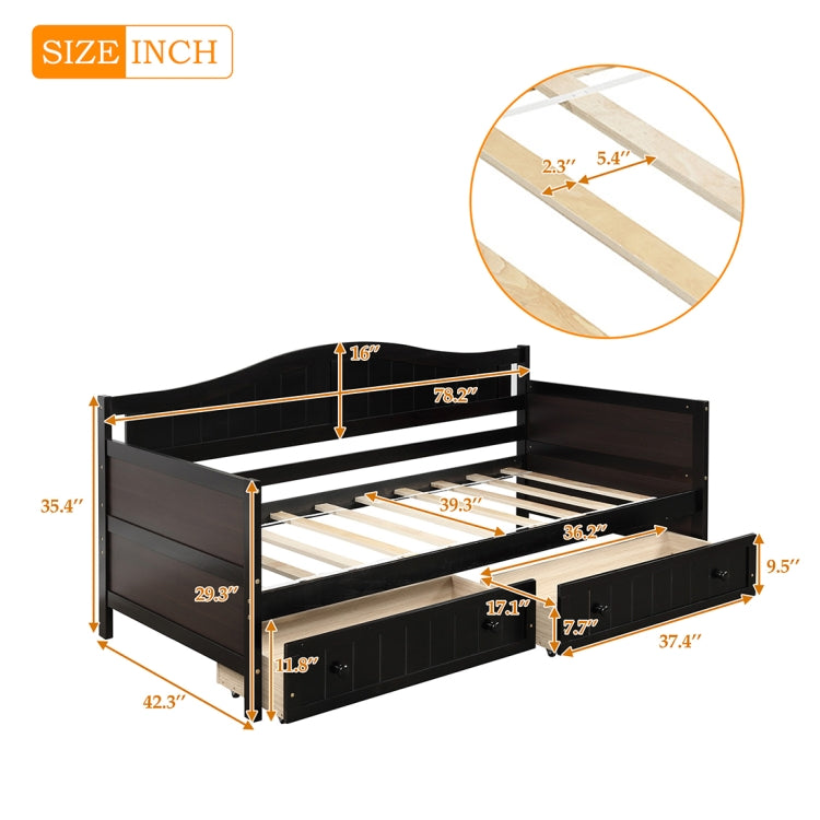 [US Warehouse] Double Wooden Sofa Bed with 2 Drawers, Size: 78.2x42.3x35.4 inch
