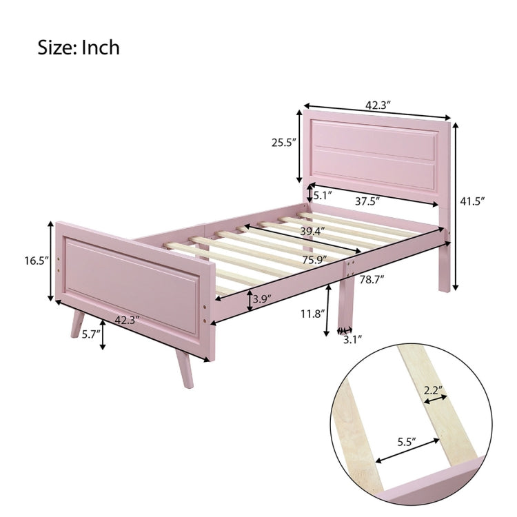 [US Warehouse] Single Wooden Platform Bed Frame with Headboard, Size: 79.7x42.3x41.5 inch