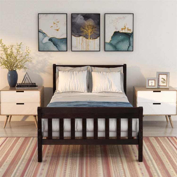 [US Warehouse] Wooden Platform Single Bed with Headboard & Pedal & Wooden Slat Support, Size: 79x41x35.4 inch