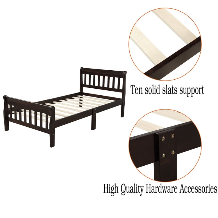 [US Warehouse] Wooden Platform Single Bed with Headboard & Pedal & Wooden Slat Support, Size: 79x41x35.4 inch