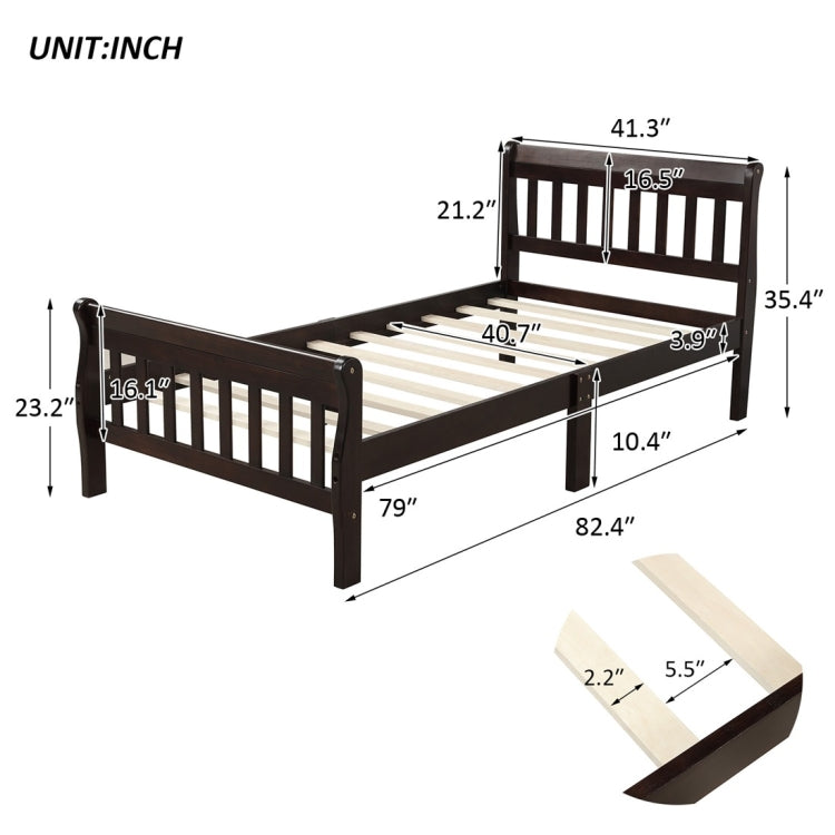 [US Warehouse] Wooden Platform Single Bed with Headboard & Pedal & Wooden Slat Support, Size: 79x41x35.4 inch