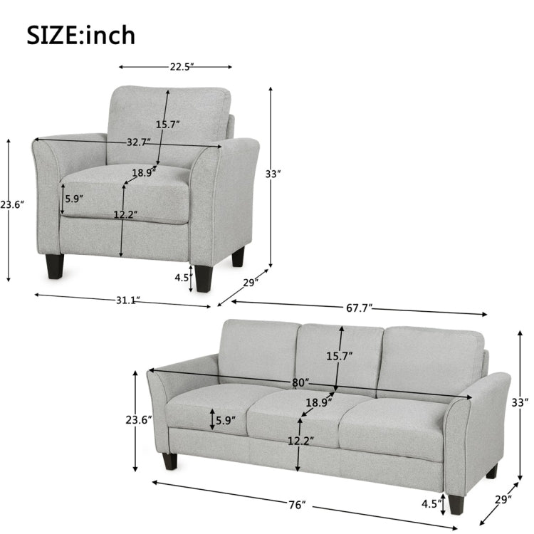 [US Warehouse] Single+Three-seat Sofa, Size: 31.1x29x33 inch, 76x29x33 inch