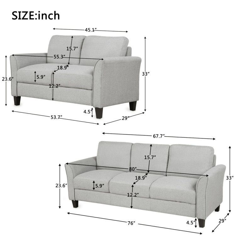 [US Warehouse] Double+Three-seat Sofa, Size: 72.4x29x33 inch; 53.7x29x33 inch