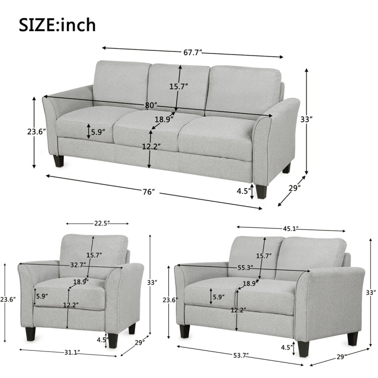 [US Warehouse] Three+Double+Single Sofa, Size: 76x29x33 inches, 53.7x29x33 inches, 31.1x29x33 inch