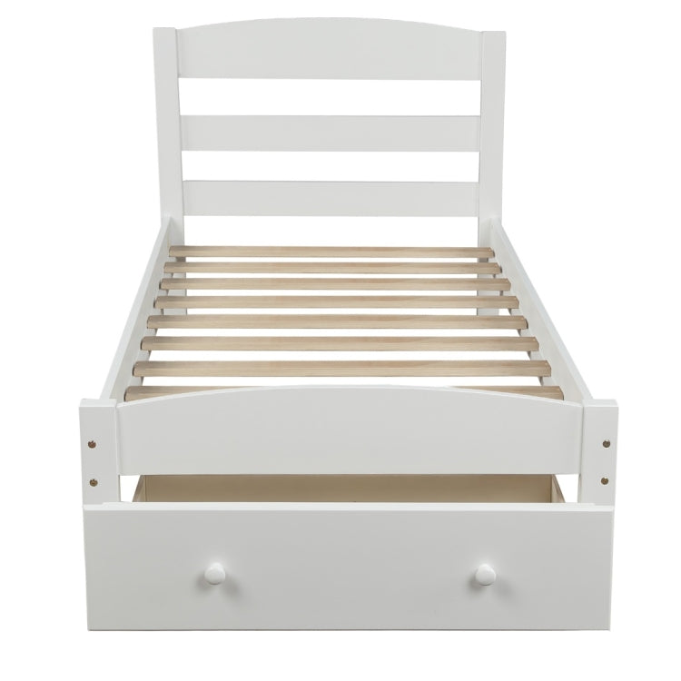 [US Warehouse] Platform Twin Bed Frame with Storage Drawers & Wooden Slats, Size: 79.5x41.3x36.1 inch(White)