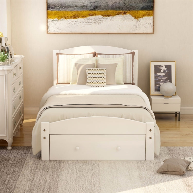 [US Warehouse] Platform Twin Bed Frame with Storage Drawers & Wooden Slats, Size: 79.5x41.3x36.1 inch(White)